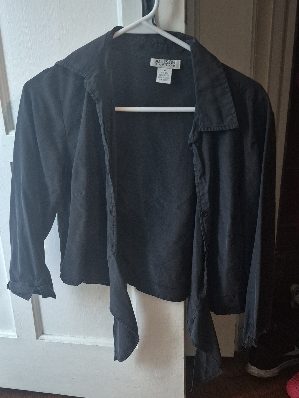 Allison Taylor Black Tie Cropped Blouse